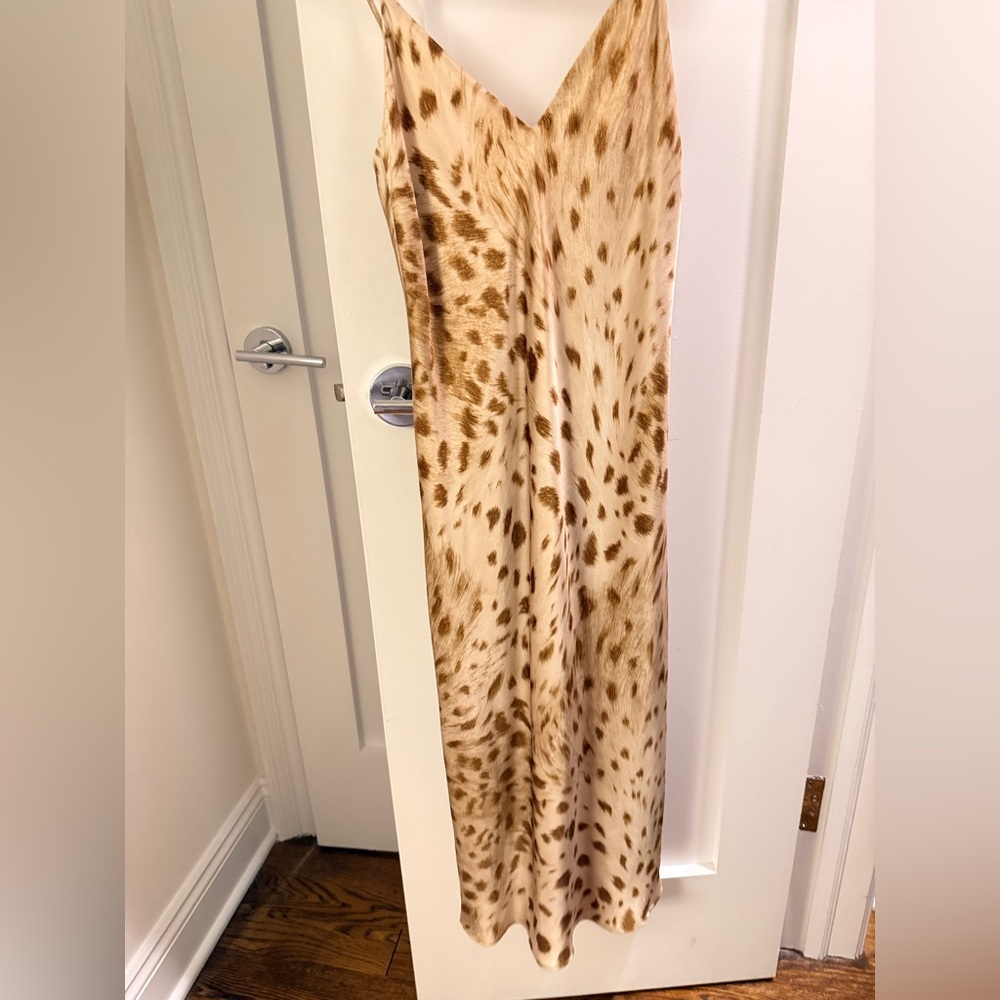 L'AGENCE Spotted Tan midi Dress